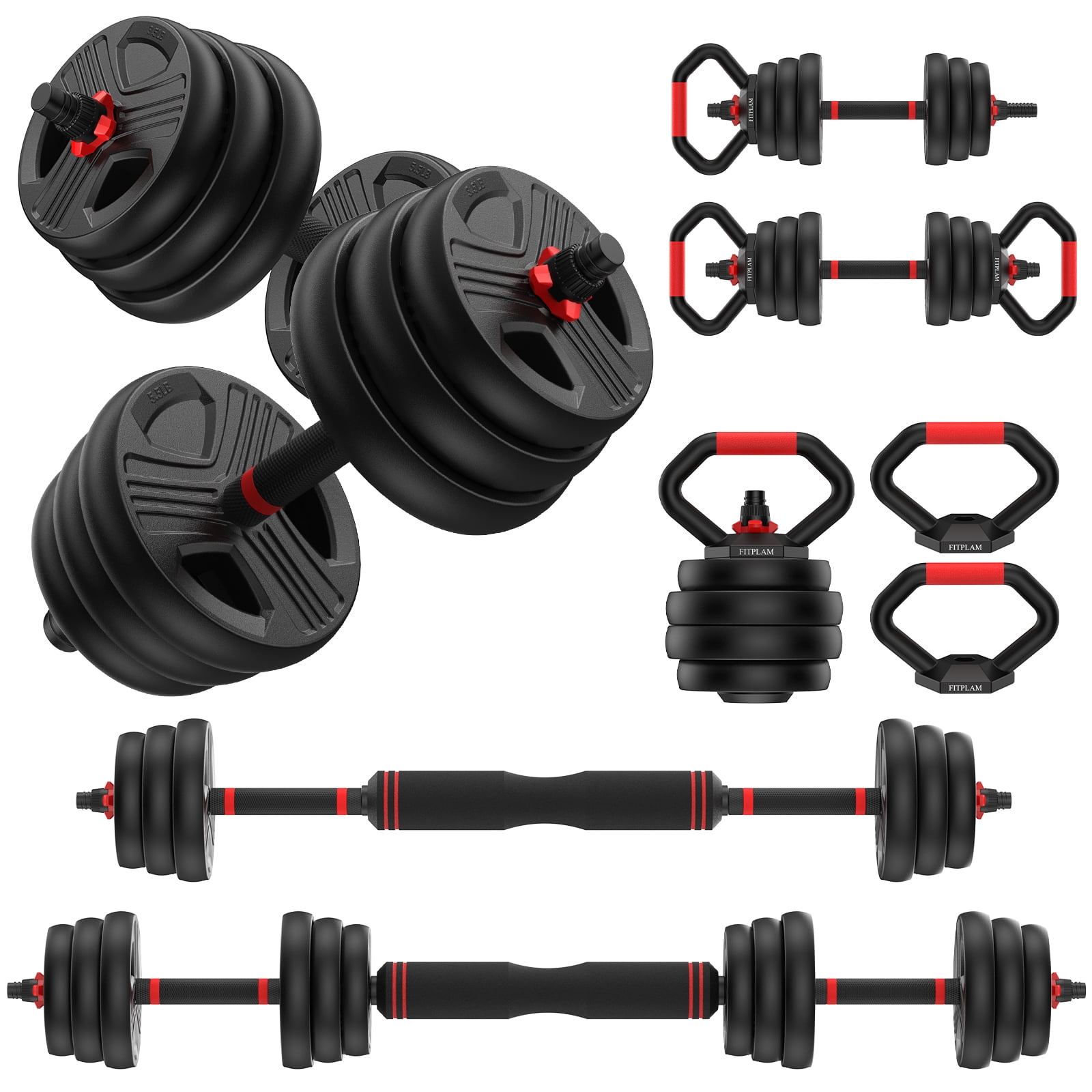 Upgo Adjustable Dumbbells, 55lbs Free Weight Set with Connector, 5 in1 Dumbbells Set as Barbell, Kettlebells, Push up Stand, Fitness Exercises for Home Gym Suitable Men/Women