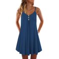 thumbnail image 2 of Women Sleeveless Spaghetti Strap Double Breasted Plain Shift Dress, 2 of 6