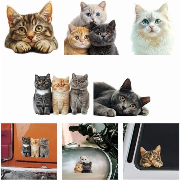 5Pcs 3D Cat Vinyl Car Sticker Cute Animal Car Decals for Vehicle Decor Cat Stickers Waterproof Self-Adhesive Vinyl Stickers for Truck Car Motorcycle Laptop Window Luggage Bumper Fridge Toilet