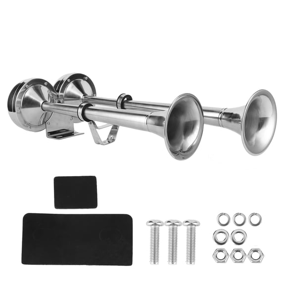 LAFGUR 12V Dual Trumpet Air Horn Stainless Steel Polished Siren For Marine Boats RV SUV