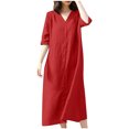 thumbnail image 2 of Fshaion Robe d'Été pour Femmes 2024 Grande Taille Robe Décontractée Col en V Manches 3/4 Couleur Unie Ample Robes en Coton Liquidation à Moins de 10!, 2 of 6