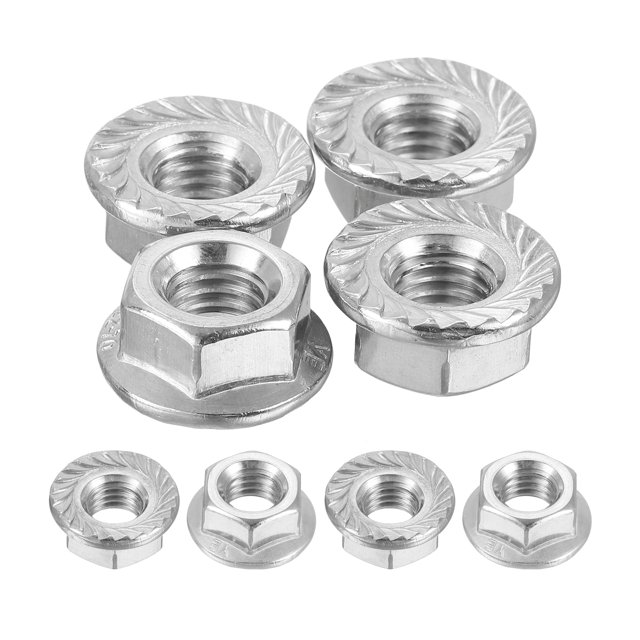 Uxcell Flange Left Hand Nuts, M8x1.25mm 304 Stainless Steel Serrated Flange Left Hand Reverse Nuts, Silver 4pack