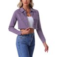 thumbnail image 4 of INSPIRE CHIC Veste en Jean pour Femme, Effilochée, Boutonnée, Lavée, Courte, en Denim, Violet, TG, 4 of 6