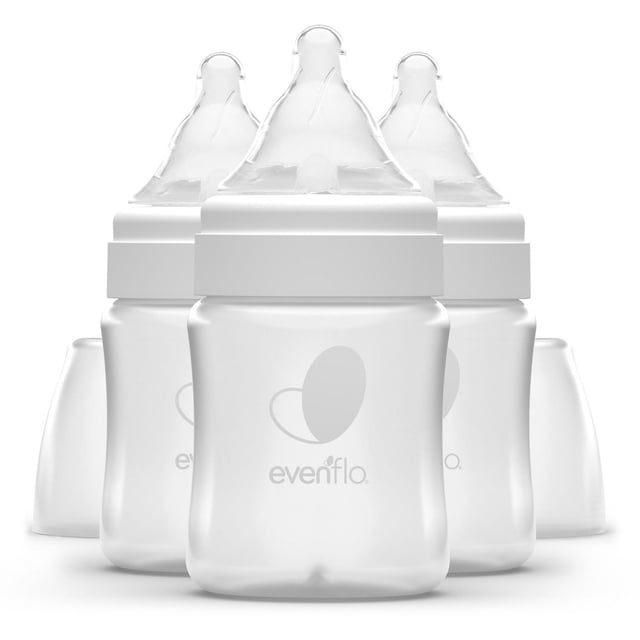 EVENFLO Alimentation Balance + Biberon à Grand Goulot pour Bébé (5 Oz, Lot de 3) avec Trois Biberons Blancs Translucides Dotés de Tétines en silicone Larges et à Inclinaison Naturelle et de Bouchons Blancs, Marqueurs de Mesure Moulés en Onces et Millilitres, Conçus pour Réduire les Coliques et Favoriser un Grand Loquet en Santé pour une Alimentation Calme.