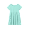 thumbnail image 4 of Robe Bébé Fille Mode Enfants Uni Col Rond Manches Courtes Décontractée Confortable avec Poches Robe Enfant Fille Vert 7 Ans-8 Ans, 4 of 6