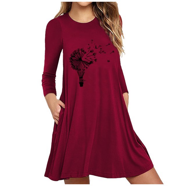 Robe Longue à Manches Longues Femme Imprimée Manches Longues Poches Robe Décontractée Sauvage Robe Ample Robe à Manches Longues Robes Décontractées pour Femmes Robes Décontractées Longues Décontractées
