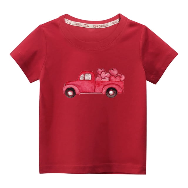 Penkiiy Haut à Manches Courtes Imprimé Col Rond Mignon pour Enfants Garçons Filles 3-4 Ans Rouge
