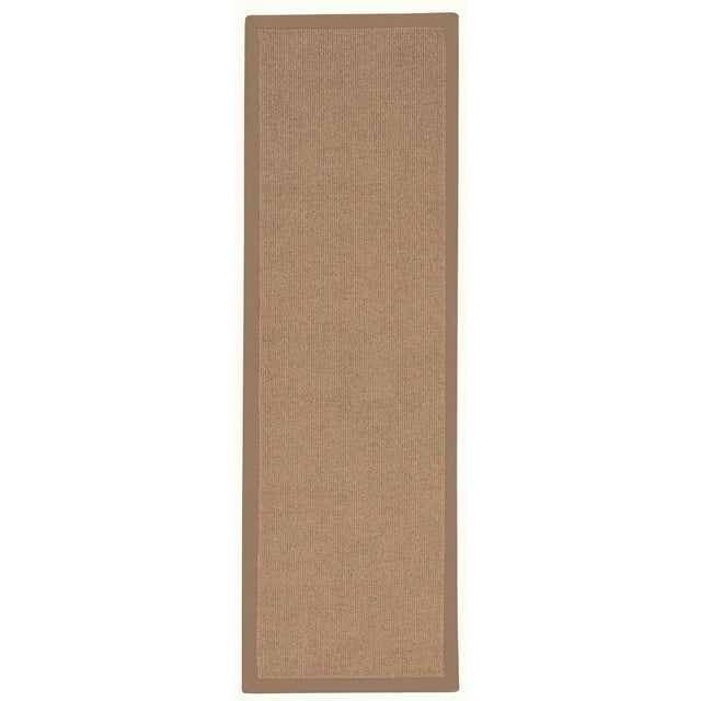 Athena Cork & Beige 2'6" x 8' Runner with a rectangular shape, featuring a textured cork-coloured wool surface and beige cotton binding with mitered corners, tufted and hand-sewn in the USA, suitable for kitchens or laundry rooms and ideal for layering in transitional home décor.