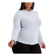 thumbnail image 1 of REBELLIOUS ONE Womens Light Blue Stretch Ribbed Scalloped Long Sleeve Turtle Neck Sweater Plus 2X, 1 of 2