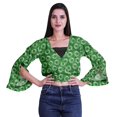 thumbnail image 4 of Moomaya Printed Womens Crop Top Wrap Style Top Wear Ruffle Long Sleeve Casual Summer Blouse, 4 of 5