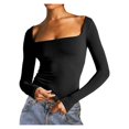 thumbnail image 1 of Timegard Hauts de Sortie pour Femmes Camisoles Col Carré Manches Longues T-Shirt Froncé Automne Décontracté Ajusté Hauts, 1 of 6