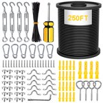 String Light Hanging Kit Outdoor Lights Hanging Kit with 250 Ft Black Coated Wire Cable, Turnbuckle, Hooks and Enough Outdoor Accessories for Outside, Patio, Garden Lighting
