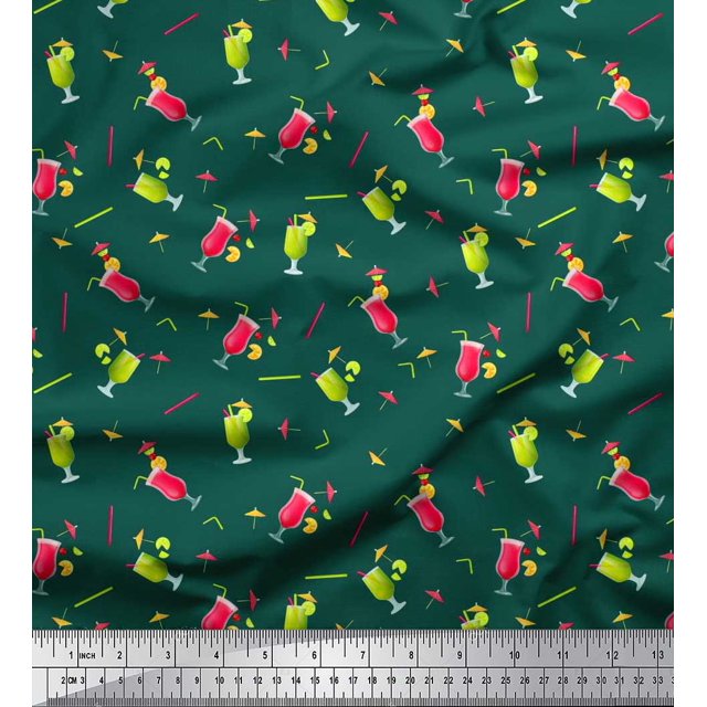 Soimoi Poly Georgette Fabric Straw & Juice Beverages Print Sewing Fabric Yard 42 Inch Wide