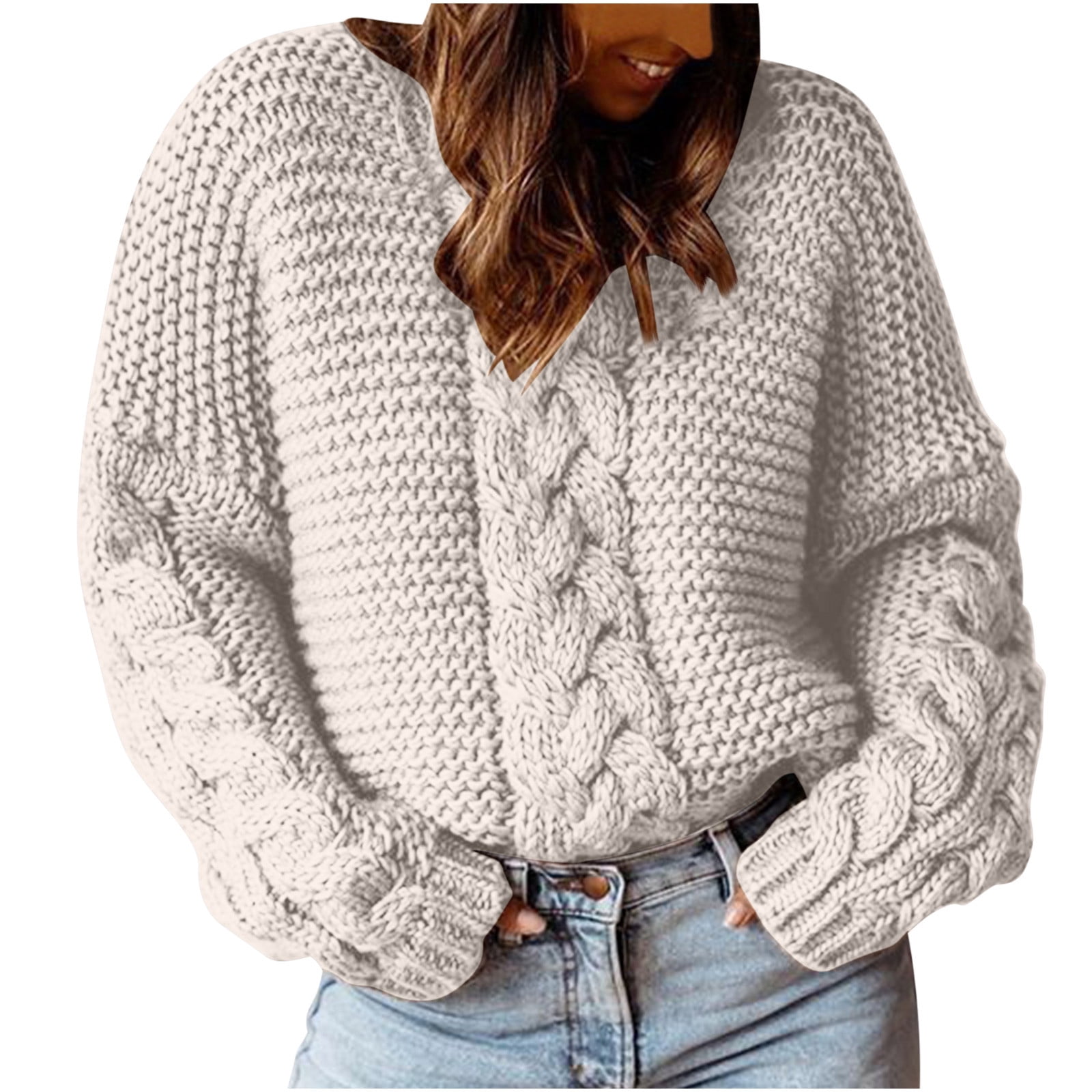 Timegard Chandails en Tricot Grande Taille pour Femmes Col Ras du Cou Manches Longues Chandails à Enfiler Automne Hiver Couleur Unie