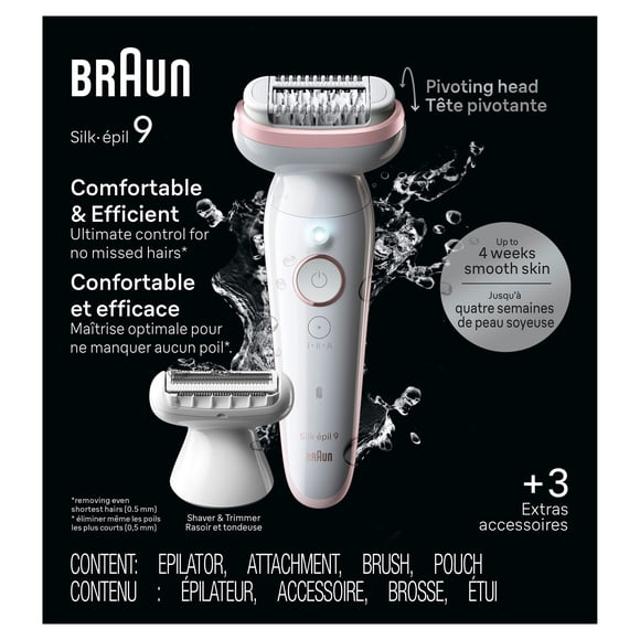 Braun Silk-épil 9 Pivoting Head, Wet and Dry Epilator, Includes Shaver Head and Trimmer Comb, 1pk, SES9-030