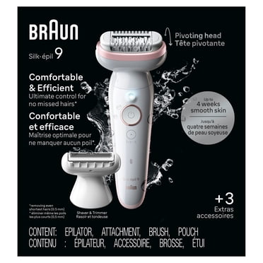 Braun Silk-épil 9 Pivoting Head, Wet and Dry Epilator, Includes Shaver Head and Trimmer Comb, 1pk, SES9-030
