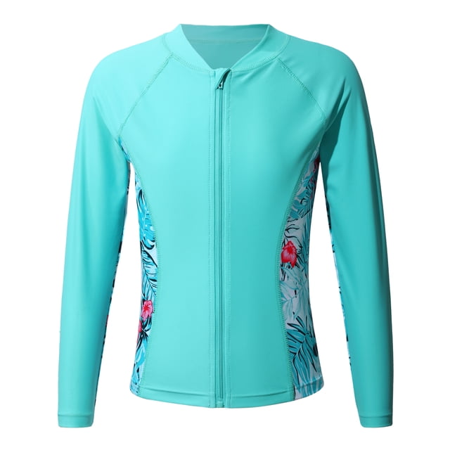 Riismen Girls Long Sleeve Rash Guard Shirts Vest Summer Beachwear Sun Protection Swim Coat Quickly Drying Swimming Costume Green 12