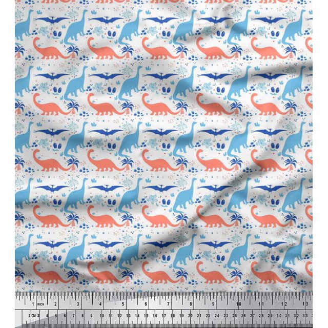 Soimoi Rayon Fabric Tree & Dinosaur Animal Decor Fabric Printed Yard 42 Inch Wide