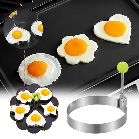 10Pcs Stainless Steel Egg Ring, Kadlawus Stainless Steel Egg Ring for Breakfast, Food-Grade Pancake , Non-Stick Egg Cooker Ring with Heat-Resistant Handle for Omelet, Sandwich, Pancake
