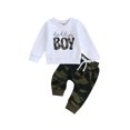 thumbnail image 1 of Faithtur Baby Boys Pants Set, Long Sleeve Crew Neck Letters Print Sweatshirt with Solid/Camouflage Sweatpants Infant Clothes, 1 of 9