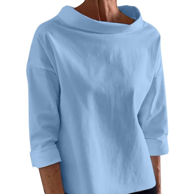 Timegard Womens Tops Half High Collar Long Sleeve Loose Fitting Shirts BlousesSolid Color Fall Fashion