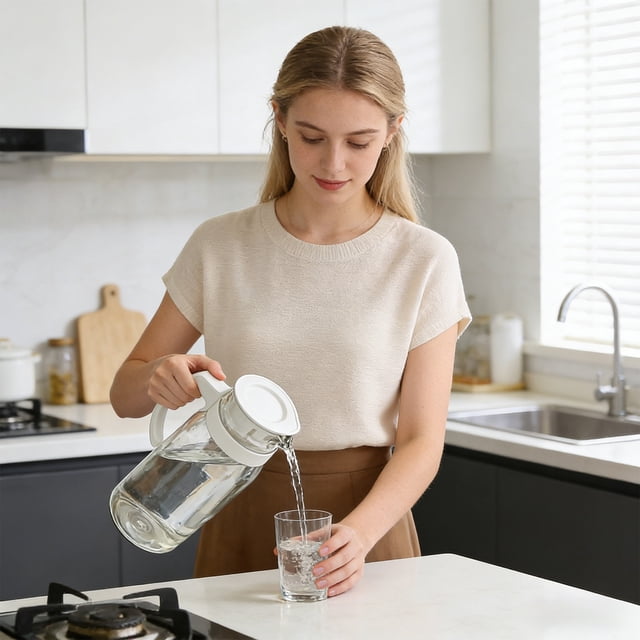 Glass Water Jug Pitcher,Heat Resistant Beverage Container Carafe,Leak Proof Lid Large Capacity Easy Clean Design Glass Water Jug Pitcher,Suitable For Tea Juice Milk Serving Glass Water Jug Pitcher