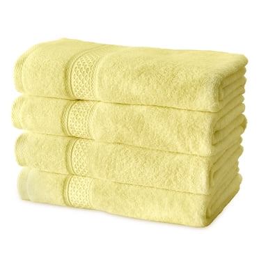 Gogreen 100% Cotton Bath Towel Sets of 4 Pieces, 4 Bath Towel, Highly Absorbent Towels for Bathroom, Gym, Hotel (Yellow)