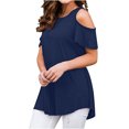 thumbnail image 1 of Timegard Womens Tops Cold Shoulder Crew Neck Short Sleeve Tunic Tops Mid Long Comfy Summer Casual, 1 of 6