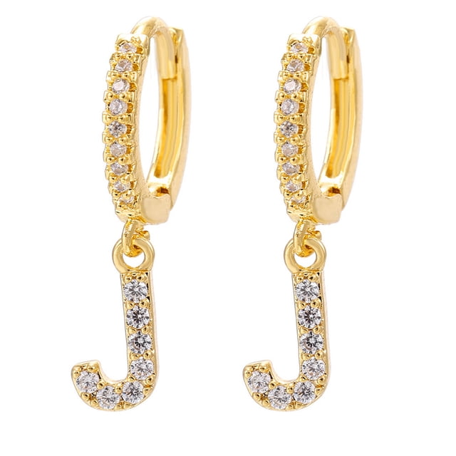 LSLJS Dainty Gold Plated Initial Hoop Earrings Letter Alphabet Dangle Earrings Fashion Sparkly Rhinestone Letter Initial Pendant Drop Earrings for Women Valent