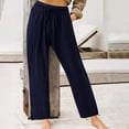 thumbnail image 2 of Yuyuzo Womens Pants Solid Color Elastic Waist Drawstring Casual Wide Leg Pants Ladies Loose Lounge Pants For Workout, 2 of 5