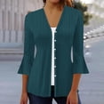 thumbnail image 1 of VKOYWKM 3/4 Length Sleeve Womens Tops Trendy Eyelet Embroidery Tees Button Down V Neck Pullover Tops Solid Color Ruffle Bell Sleeve Tunic Blouses, 1 of 5