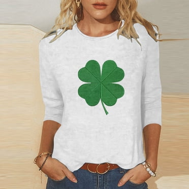 Meichang St Patricks Day Tshirt Shirt Women Green Shamrock Print T Shirts Womens Tops 3/4 Sleeve Crew Neck Spring T Shirts