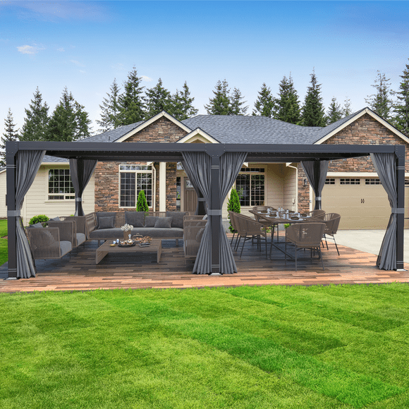 Hommow 12'x20' Outdoor Louvered Pergola with Adjustable Aluminum Rainproof Roof