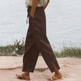 thumbnail image 1 of Women Casual Cotton Linen Drawstring Elastic Waist Long Wide Leg Pants, 1 of 6