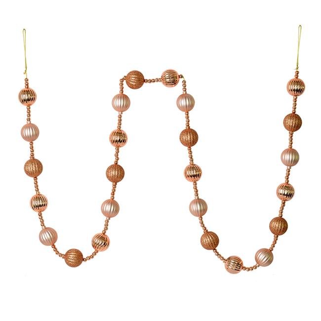 Vickerman M183558 6 ft. Rose Gold Stripe Ball Garland