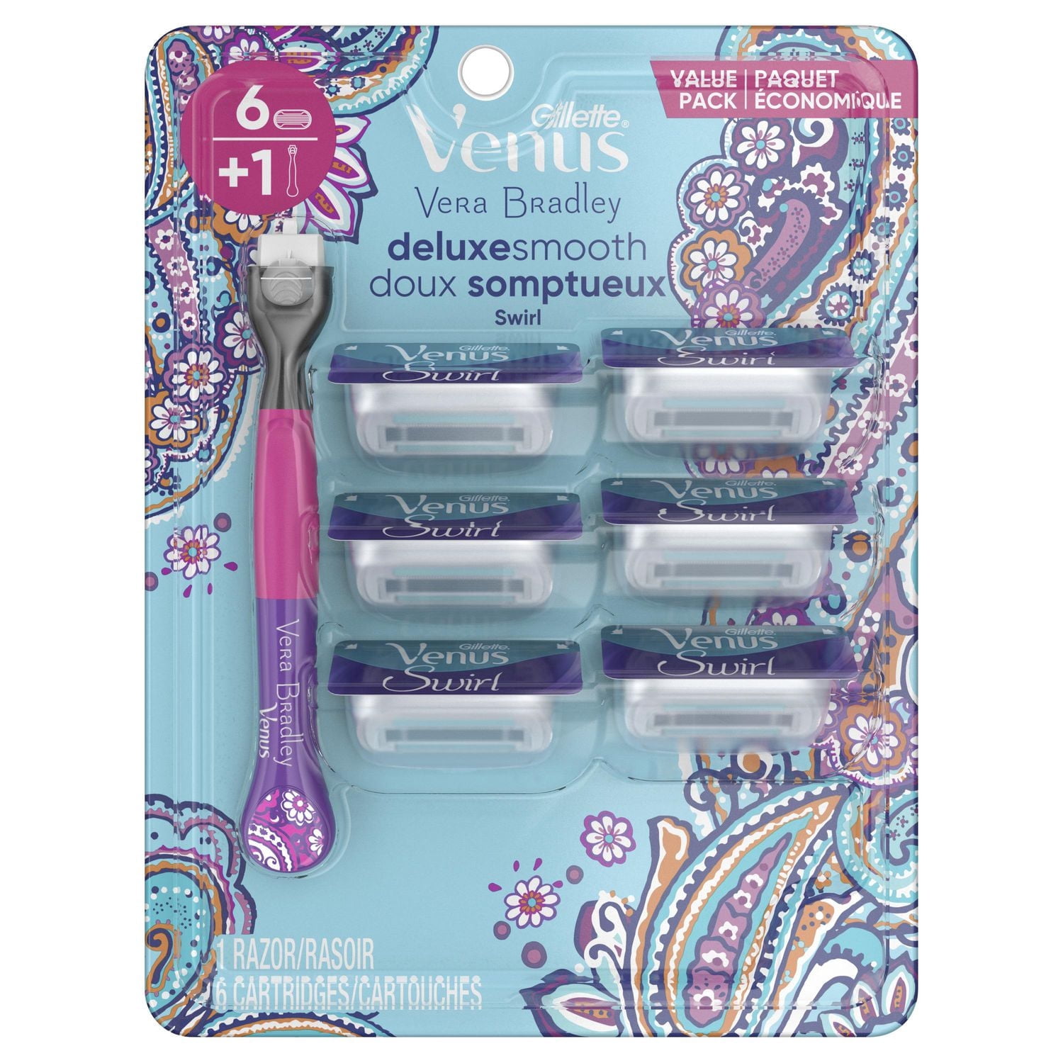 Gillette Venus Vera Bradley Deluxe Smooth Women’s Razor Handle + 6 Cartridges
