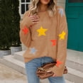 thumbnail image 2 of WRKEKC Chandail en Tricot Doux en Velours pour Femmes, Imprimé Étoiles, Col Rond, Manches Longues, Décontracté, Peluche, Basique Cozy, 2 of 8