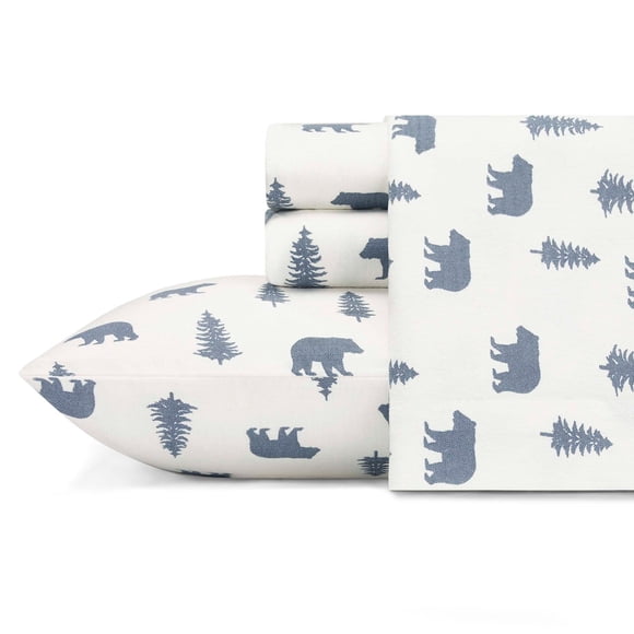 Eddie Bauer - Flannel Collection - 100% Premium Cotton Bedding Sheet Set, Pre-Shrunk & Brushed For Extra Softness, Comfort, and Cozy Feel, Twin, Bears and Trees