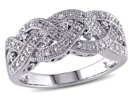 Miabella 1/8 CT TW Braided Diamond Ring in Sterling Silver