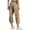 thumbnail image 4 of Gym Capri Pants for Women Adjustable Pull on Stretch Cargo Pants Elastic Waist Drawstring Lightweight Cinch Bottom Parachute Pants with Pockets Beige S, 4 of 8
