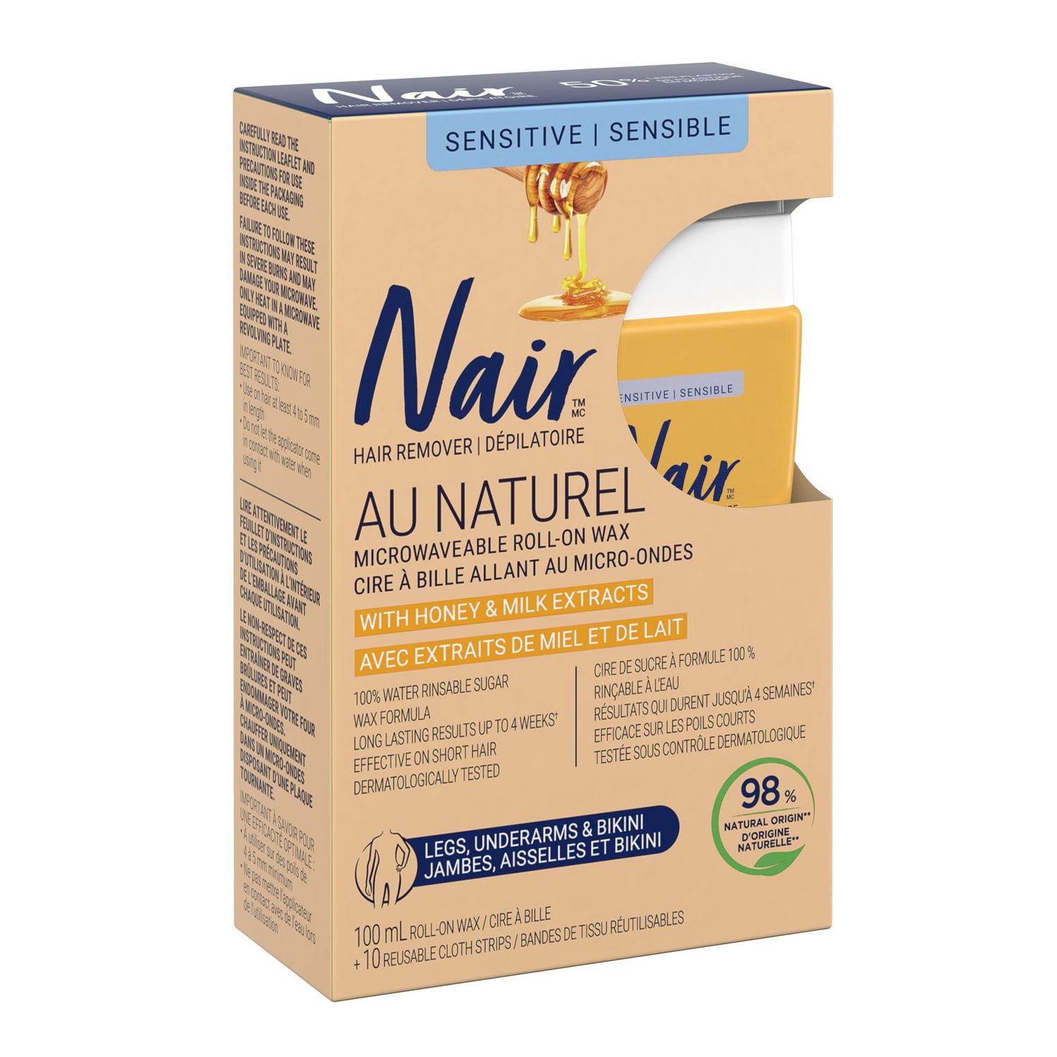 Nair au Naturel Lait et Miel, Cire au Sucre a Bille 100ml