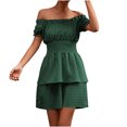 thumbnail image 4 of Bigersell Robes pour Filles Mode Femme Décontractée Ajustée Été Robe à Épaules Dénudées Col Chandail Sans Manches Courte Robe Gainante Robe T-Shirt Régulière, Style 8639, Vert TG, 4 of 9