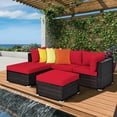 thumbnail image 2 of Costway 5PCS Patio Rattan Furniture Set Sectional Conversation Set Ottoman Table Red, 2 of 10