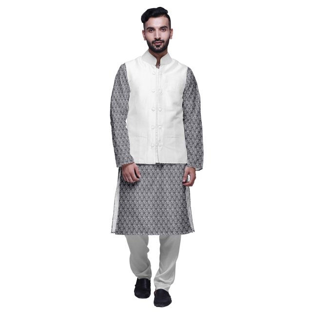 Atasi Ensemble Kurta Pyjama Ethnique Classique à Manches Longues Imprimé pour Hommes Tenue Décontractée