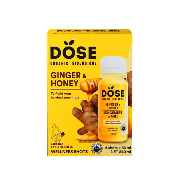 DOSE Organic Ginger and Honey shots, 4x60mL