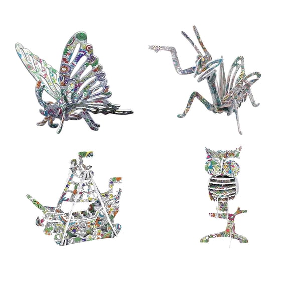 E 3D Puzzle Diy Graffiti Coloring Educational Toy For Kids Dinosaur Animal Insect Model Ornament With 12 Color Pens