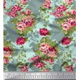thumbnail image 1 of Soimoi Green polyester Crepe Fabric Leaves & Grandiflora Roses Floral Decor Fabric Printed Yard 52 Inch Wide, 1 of 5