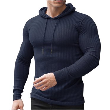 QIPOPIQ Men's Pullover Hoodies Plaid Jacquard Long Sleeve Drawstring Hipster Casual Hooded Sweatshirts with Kanga Pockets Clearance