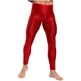 thumbnail image 1 of YUUMIN Men's Shiny Compression Pants Oil Glossy Stretchy Workout Sports Base Layer Trousers Burgundy L, 1 of 6