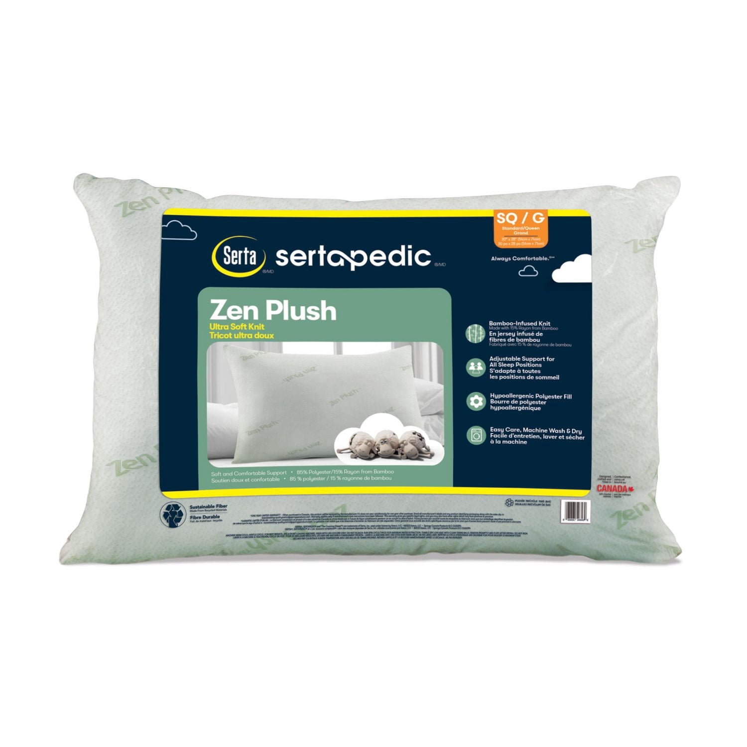 Serta Zen Plush Bamboo Infused Knit Pillow